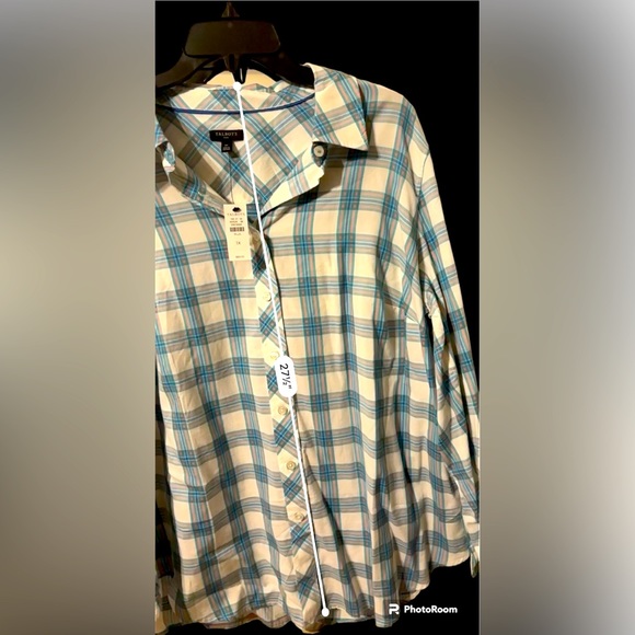 NWT Talbots Plus Turquoise Plaid Button Down 1X - Picture 2 of 4